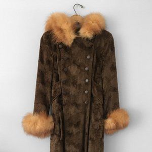 60s Vintage VELVET Peacoat with Fur Trimmed Hood & Cuffs
